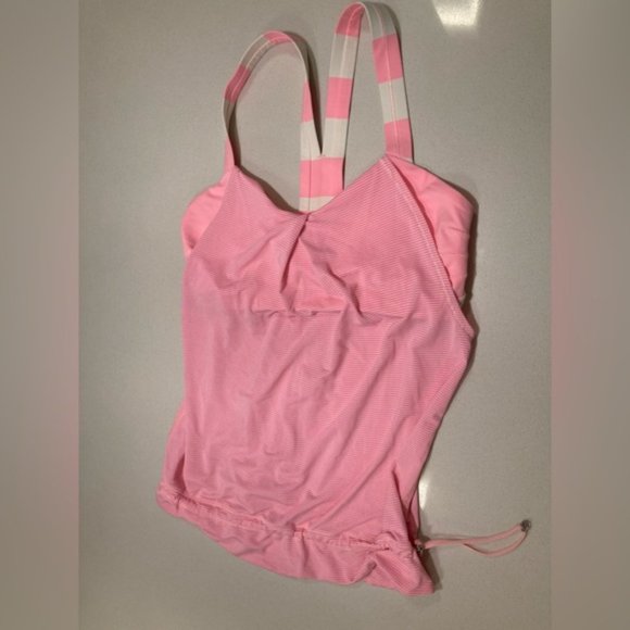 LULULEMON Rest Less built in bra tank top pink and white cinch bottom - Picture 4 of 10